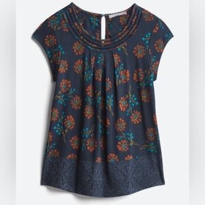 Navy Brinn Scoop Neck Pleat Detail Knit Top